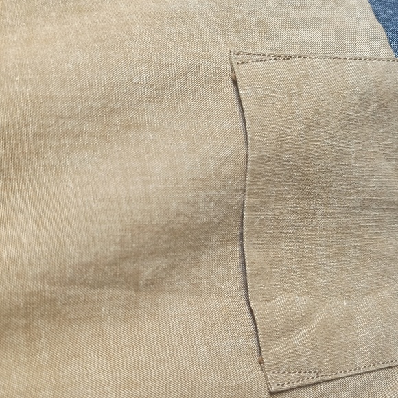 J.Crew Chambray Beige And Denim Color Block Short Sleeve Popover Shirt Sz Med - Picture 15 of 15